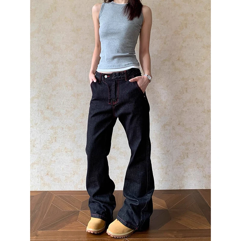 

ZHIZOU женские черные мешковатые джинсы Y2k японская уличная одежда джинсовые брюки широкий крой американский ретро гранж хип-хоп Harajuku ковбой 2000-х годов