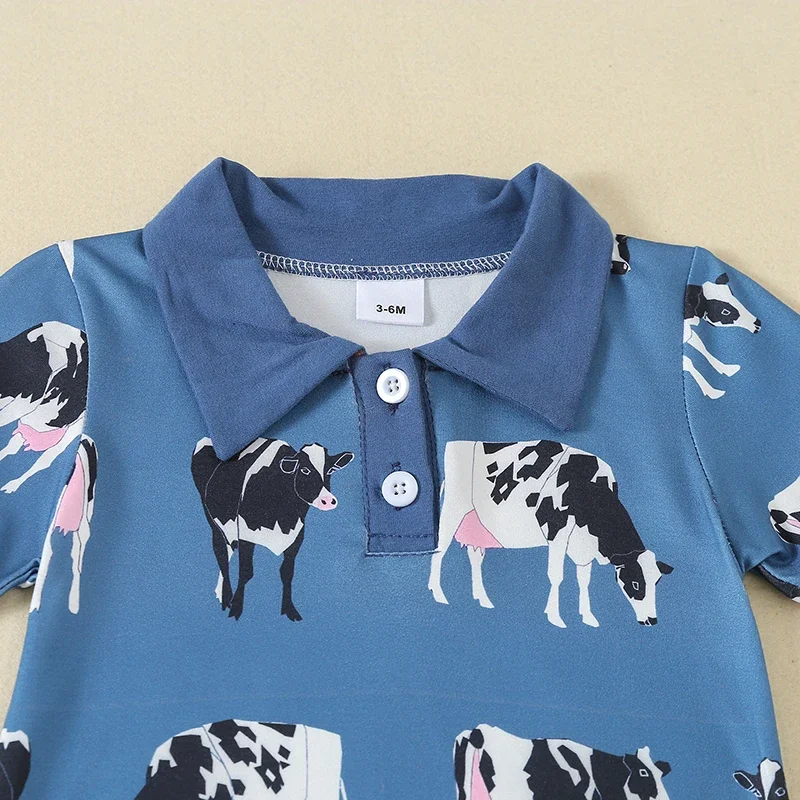 Baby Boy Summer Clothes Western Cow Print  Romper Short Sleeve Shorts Jumpsuit Cowboy Outfit Casual Chic Bodysuit for Toddler