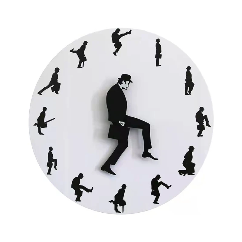 of Silly Walk Wall Clock Novelty Comedian Wall Watch Funny Walking Silent Mute Clocks for Home Living Room