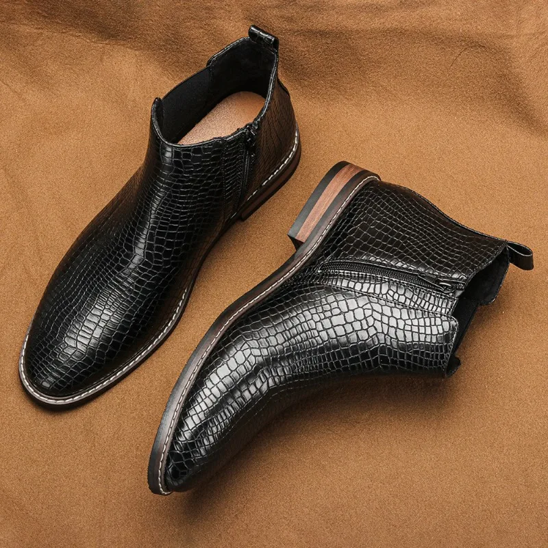 

Men Chelsea Boots Handmade Ankle Boots 2026 Zipper High Top Casual Shoes Platform Soft Leather Men Shoes Retro Business Men Boot