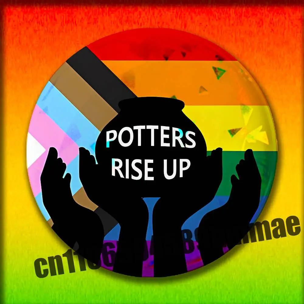 

For Potters Rise Up Inclusive Pride Emblem Round Pins Insignia Badge Cover Ornament 32mm Brooch Button Cosplay