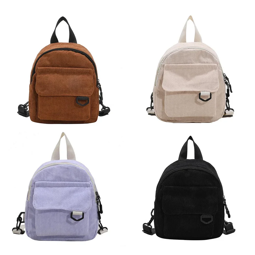 Women\'s Mini Backpack Fashion Solid Color Corduroy Small Simple Casual Traveling Large Capacity Durable Female\'s Schoolbag