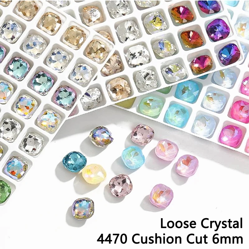 YANRUO 6mm 10pcs 4470 Cushion Cut Crystal Glass Glitter Rhinestone Crafts Design Accessories Beads Nail Art Garments Decorations