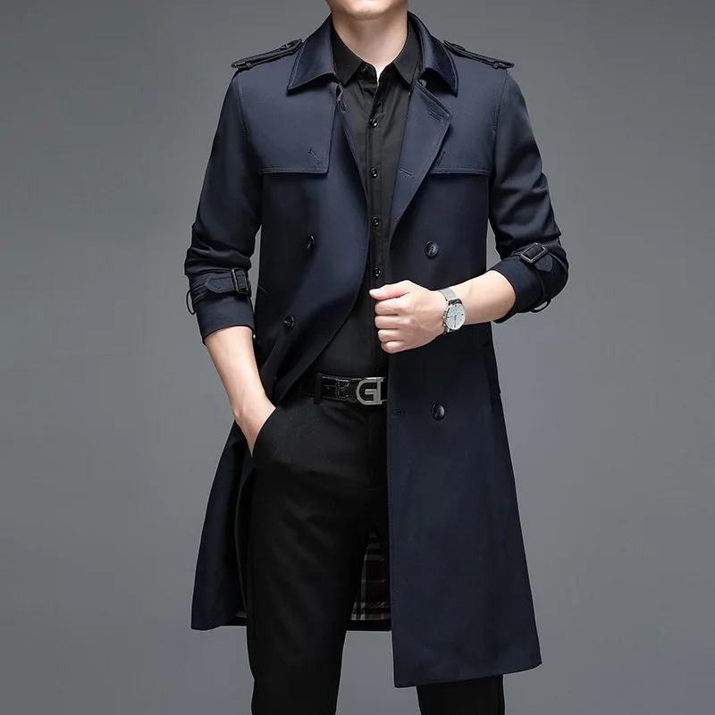 Silk Trench Coat Men Classic Double Breasted Mens Long Coat Men Clothing Long Jacket Coat British Style Overcoat L-5xl Plus Size