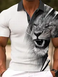 Animal Lion Men's Sportswear Printed Polo Shirt Outdoor Work Streetwear Short Sleeve Black Red Summer Spring Lapel Polo Shirt