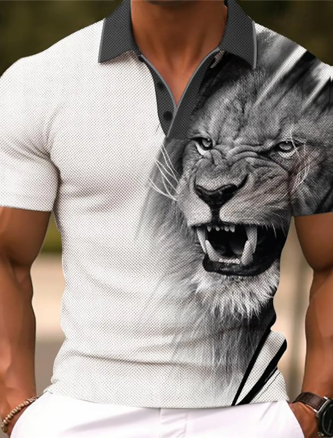 Animal Lion Men's Sportswear Printed Polo Shirt Outdoor Work Streetwear Short Sleeve Black Red Summer Spring Lapel Polo Shirt