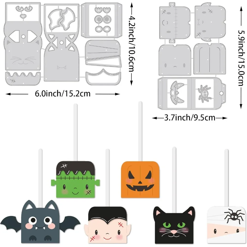 Halloween Cutting Dies Set Spider Zombie Bat Pumpkin Pattern Embossing Dies for Lollipop Holder, Halloween Hcrapbook Decoration