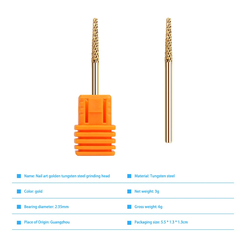 لقم ثقب الأظافر الذهبية ، رأس الطحن ، فولاذ التنغستن ، أداة تلميع نظيفة ، فن الأظافر ، عالية الجودة ، متخصصة