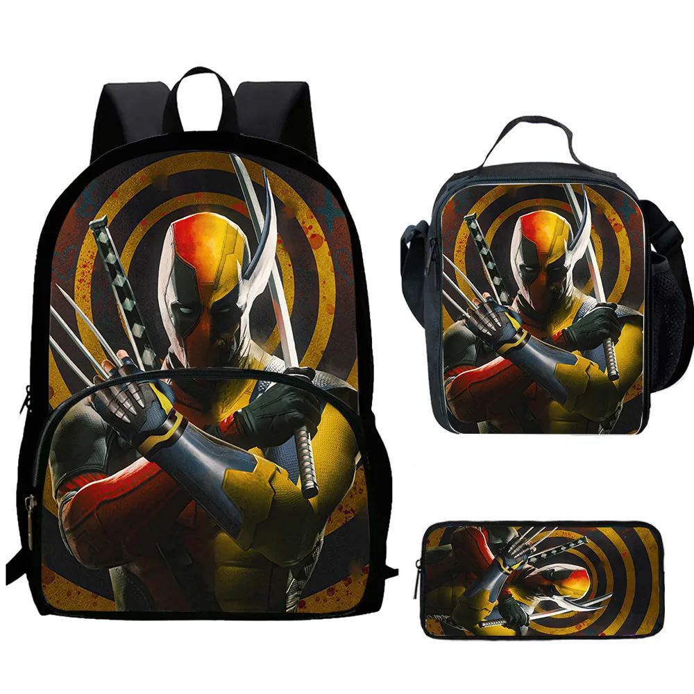 

Cartoon Deadpool&Wolverine Backpack with Front Pocket,Lunch Bags,Pencil Bags for Aged 5-10,Child School Backpack for Boys Girls