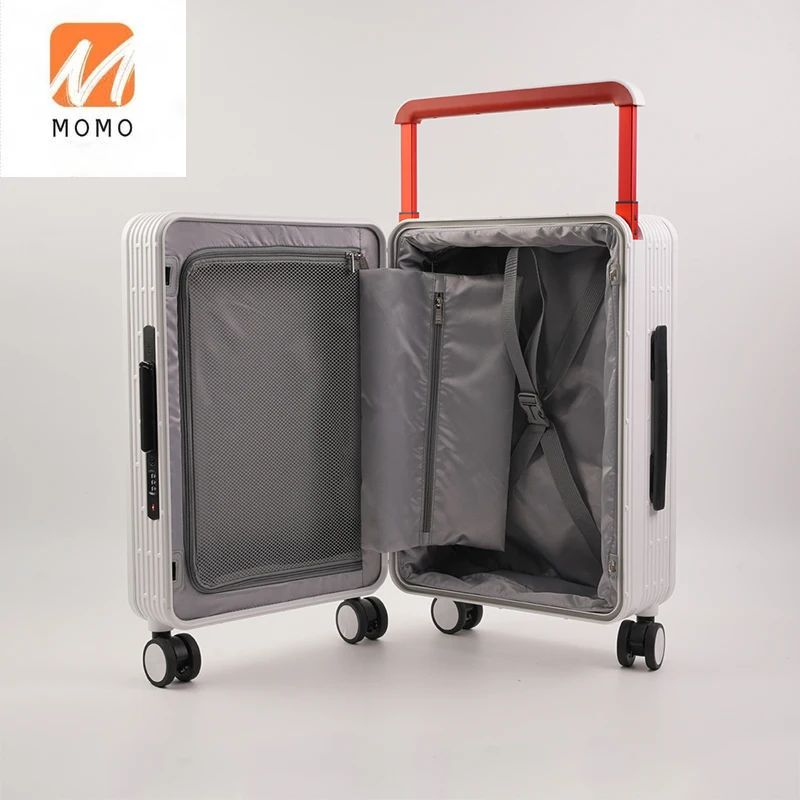 High quality Fashion Wide Trolley handle Spinner Luggage TSA Lock customize men suitcase large capacity carry-ons whiter