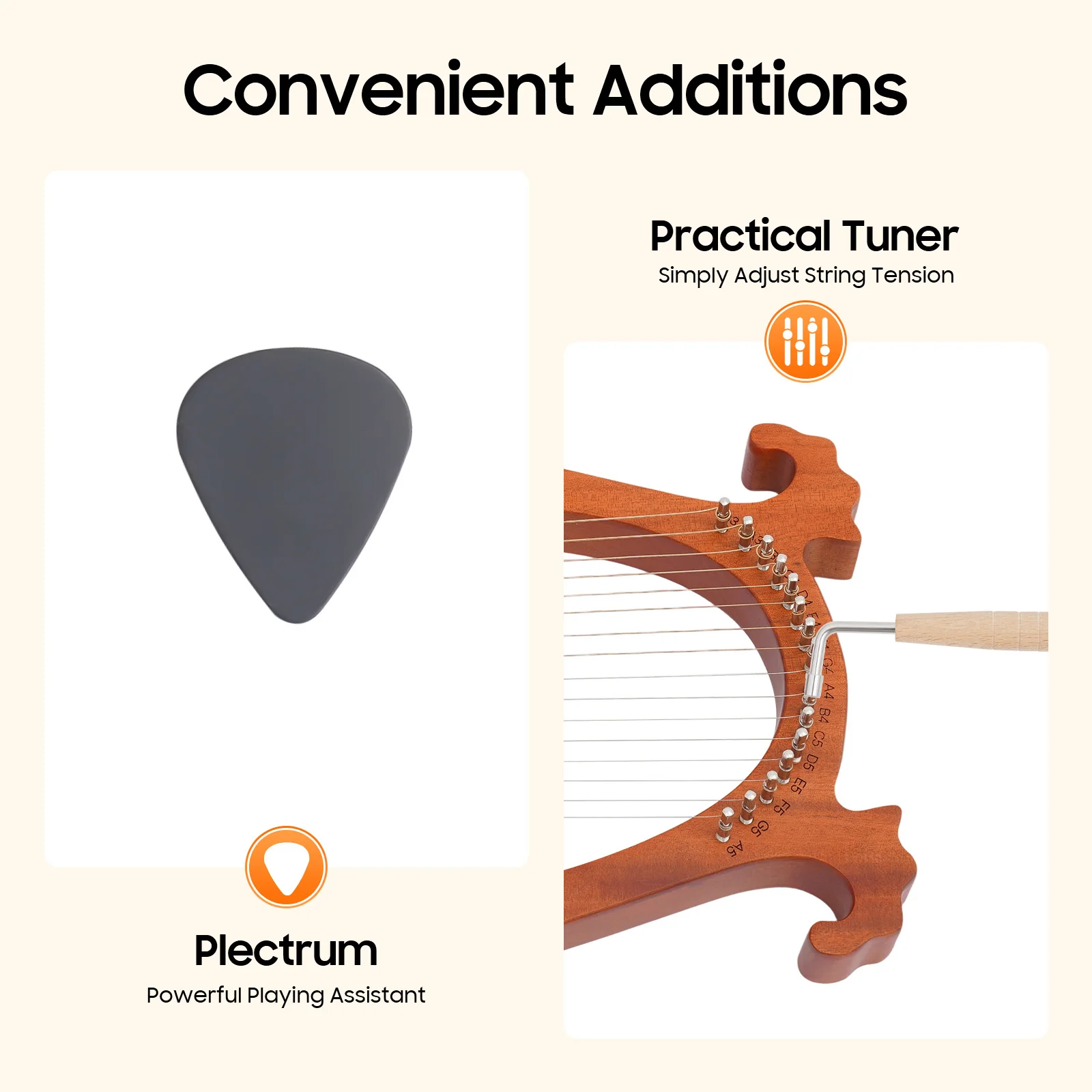 قيثارة الماهوجني على الطراز الأوروبي مكونة من 16 سلسلة، قيثارة شعبية محمولة مع موالف ومنصة للأطفال المبتدئين ومحبي الموسيقى