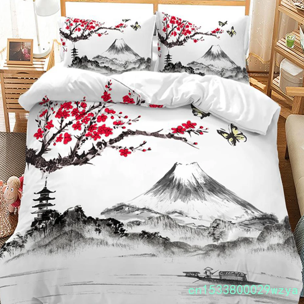 Chinese Style Landscape Bedding Set Plum Blossom Duvet Cover Sets With Pillowcase Bed Linen Single Full King Size Comforter Sets