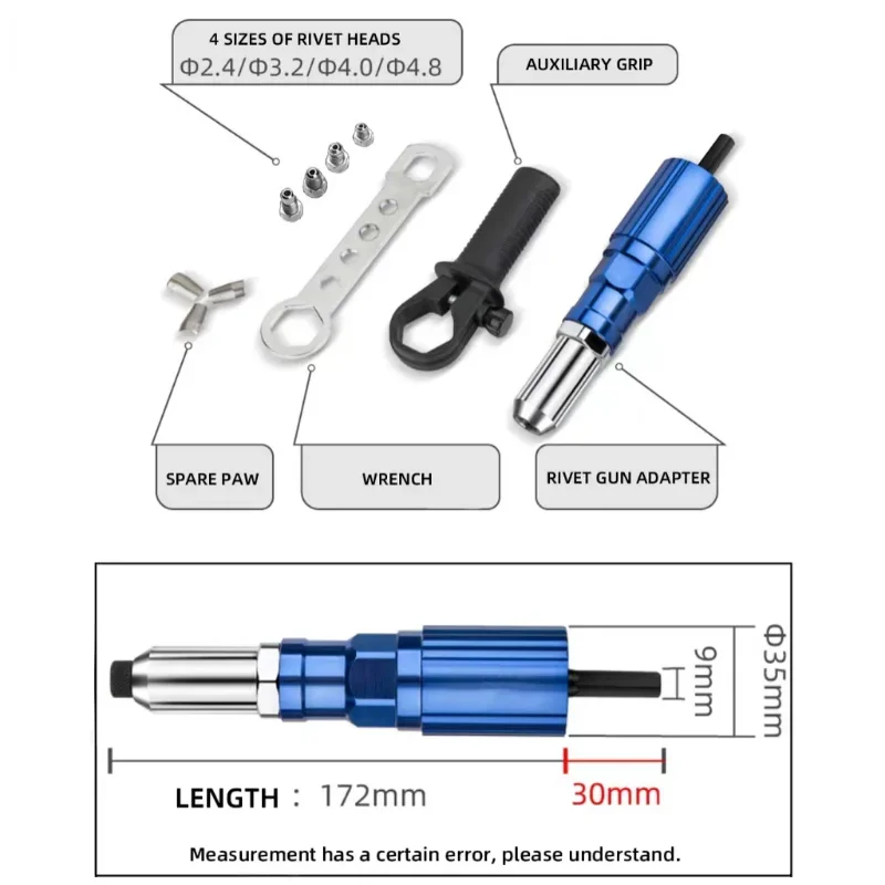 Imagem -04 - Elétrica Cordless Rivet Nut Gun 2.4 Mm4.8 mm Bit Adapter Riveting Tool Insert Nut Pull Riveting Acessórios para Ferramentas Elétricas