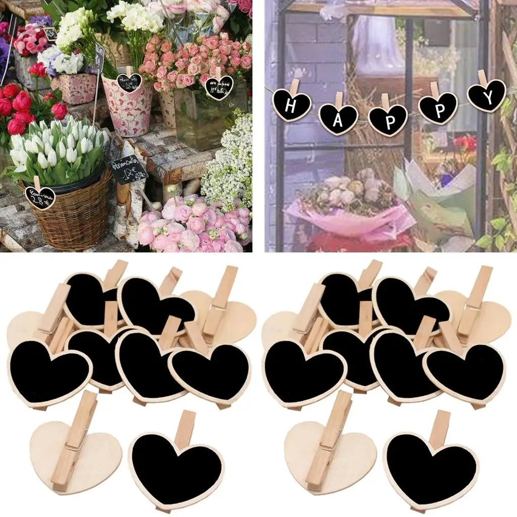 Wooden Board Your Text Chalkboard Clips Tags Black Mini Message Memo Sign for Hanging Wall Wedding Flower Table Decoration
