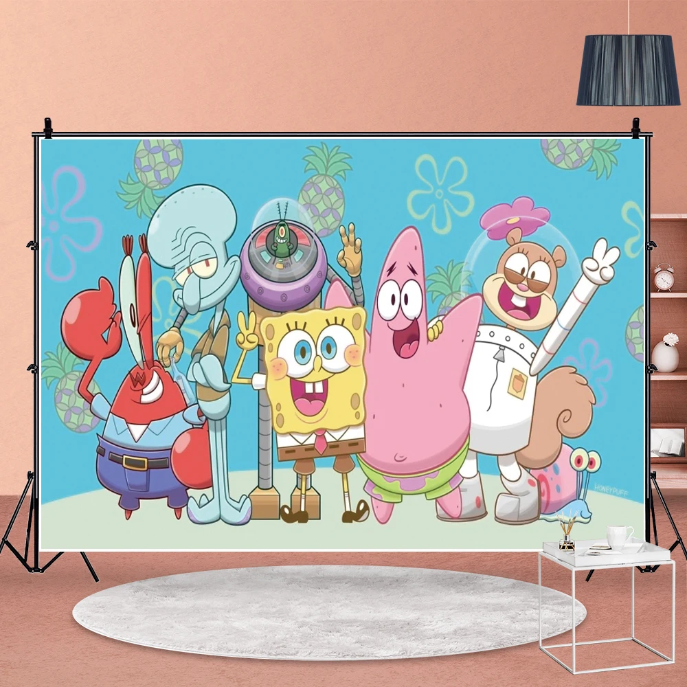 Sponge-bob Photography Backdrop Kids Baby Shower Birthday Party Photozone Family Shoot Customizable Photo Vinyl Background