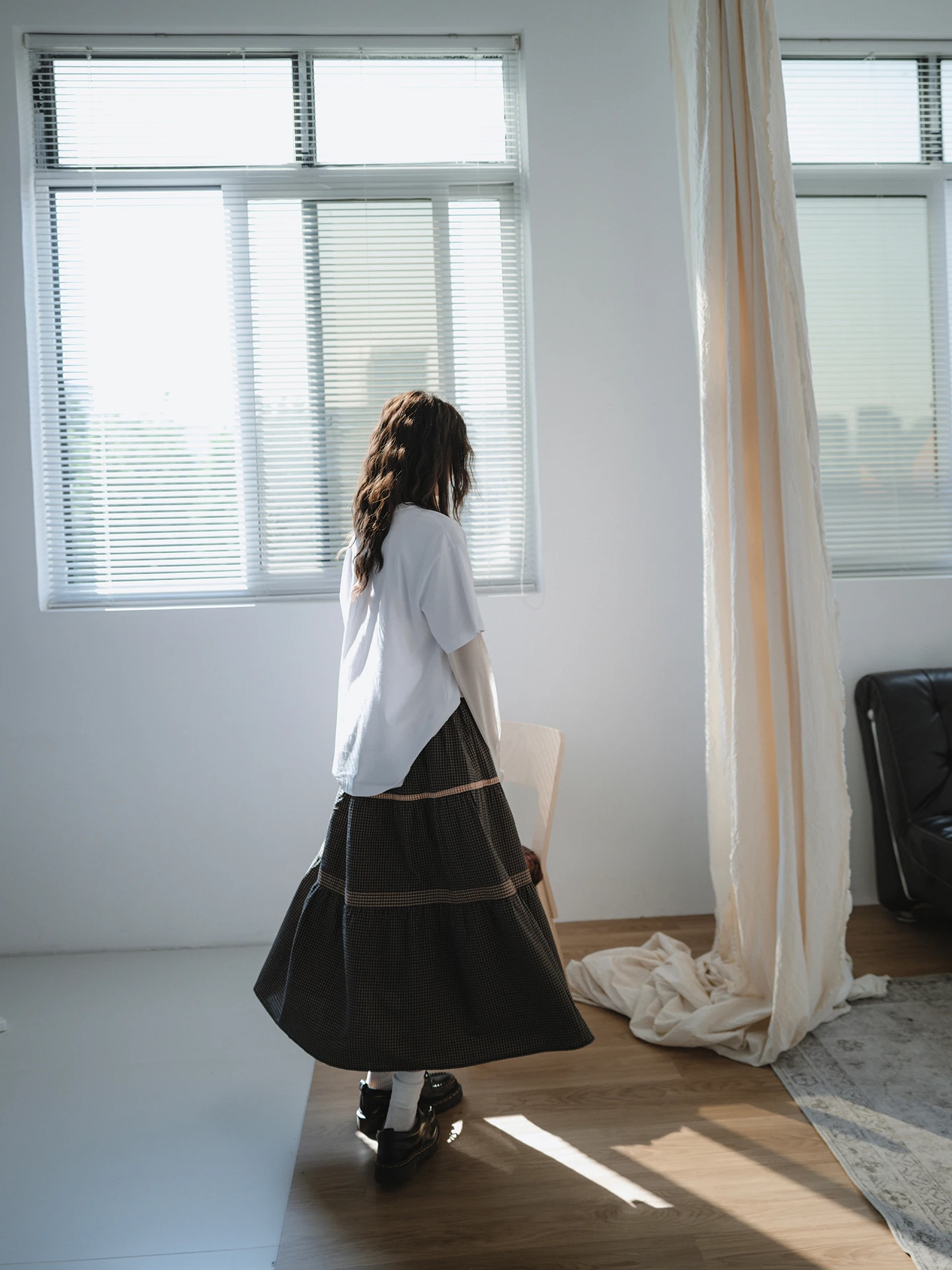 

Ретро-юбка А-силуэта миди, женская, с высокой талией, из хлопковой смеси, дышащая, комфортная, для весны, лета и осени, модная.