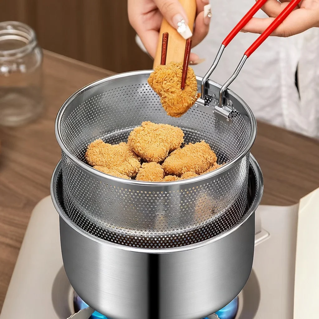 Freidora de acero inoxidable con cesta para freír, olla pequeña multifuncional, utensilio de cocina específico para freír pollo y otros alimentos.