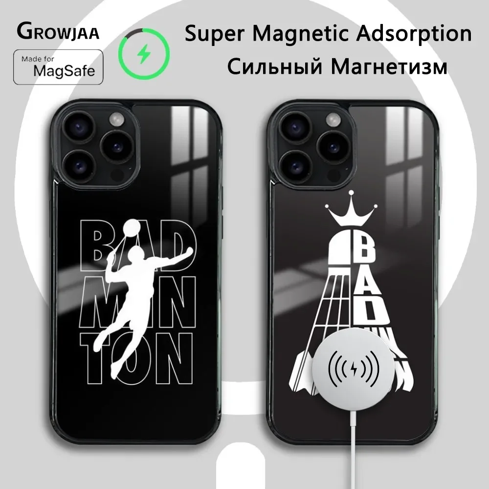 Badminton Sport Back Phone Case For iPhone 16 15 14 13 12 11 Pro Max Plus Mini Magsafe Mirror Wireless Magnetic Cover