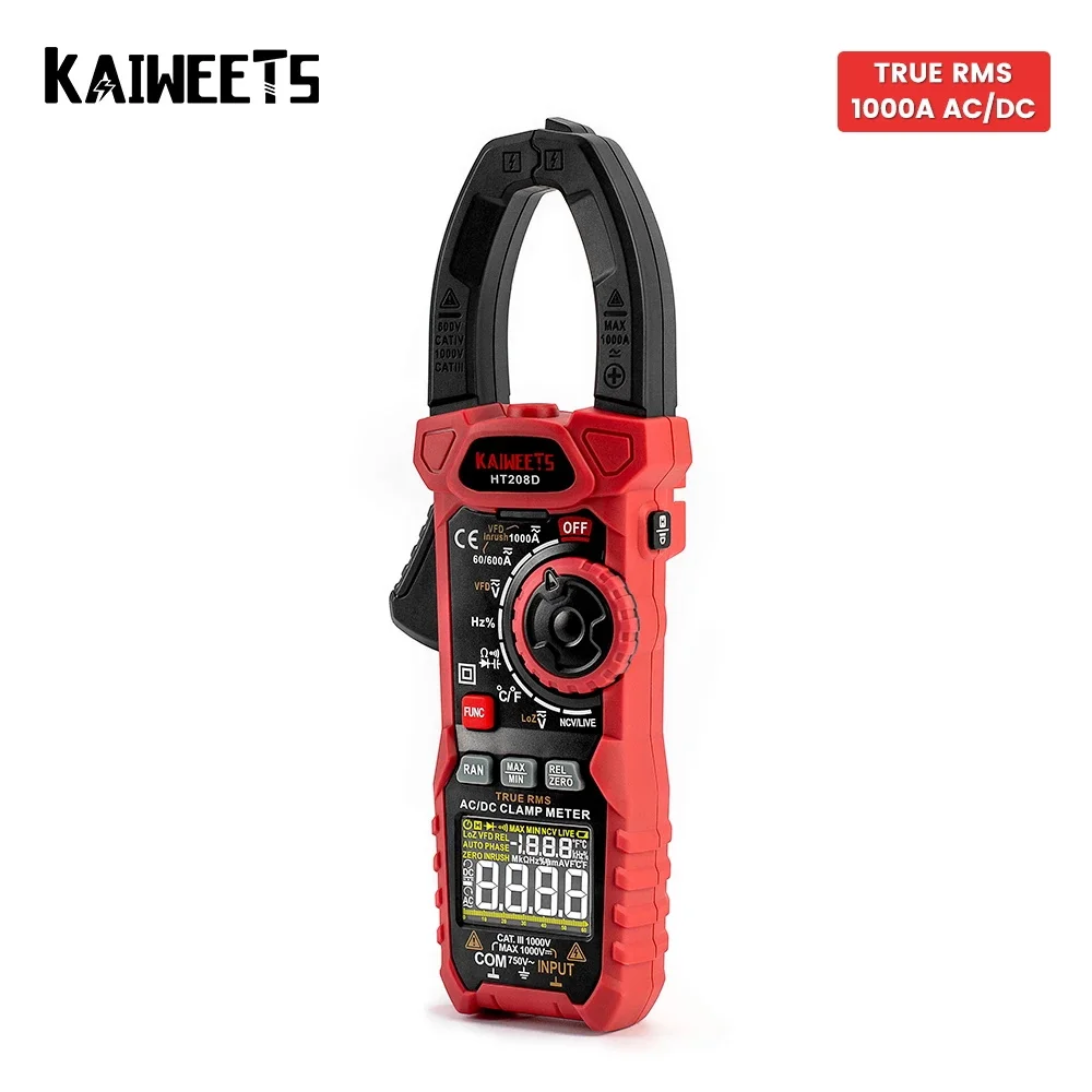 KAIWEETS AC DC Digital Clamp Meter Multimeter Pinza Amperimetrica True RMS High Precision Capacitance NCV Ohm Hz Tester