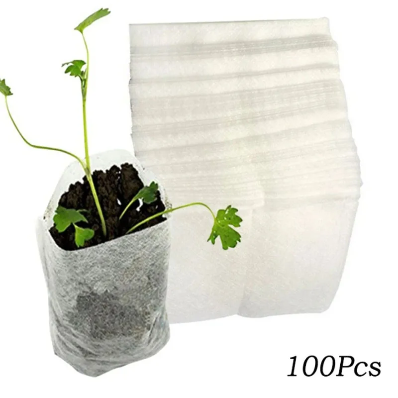 100pcs 11*14cm Seedling-Raising Bags Plant-Fiber Green Bag Environmental Protect Nursery Bag for Garden Planting