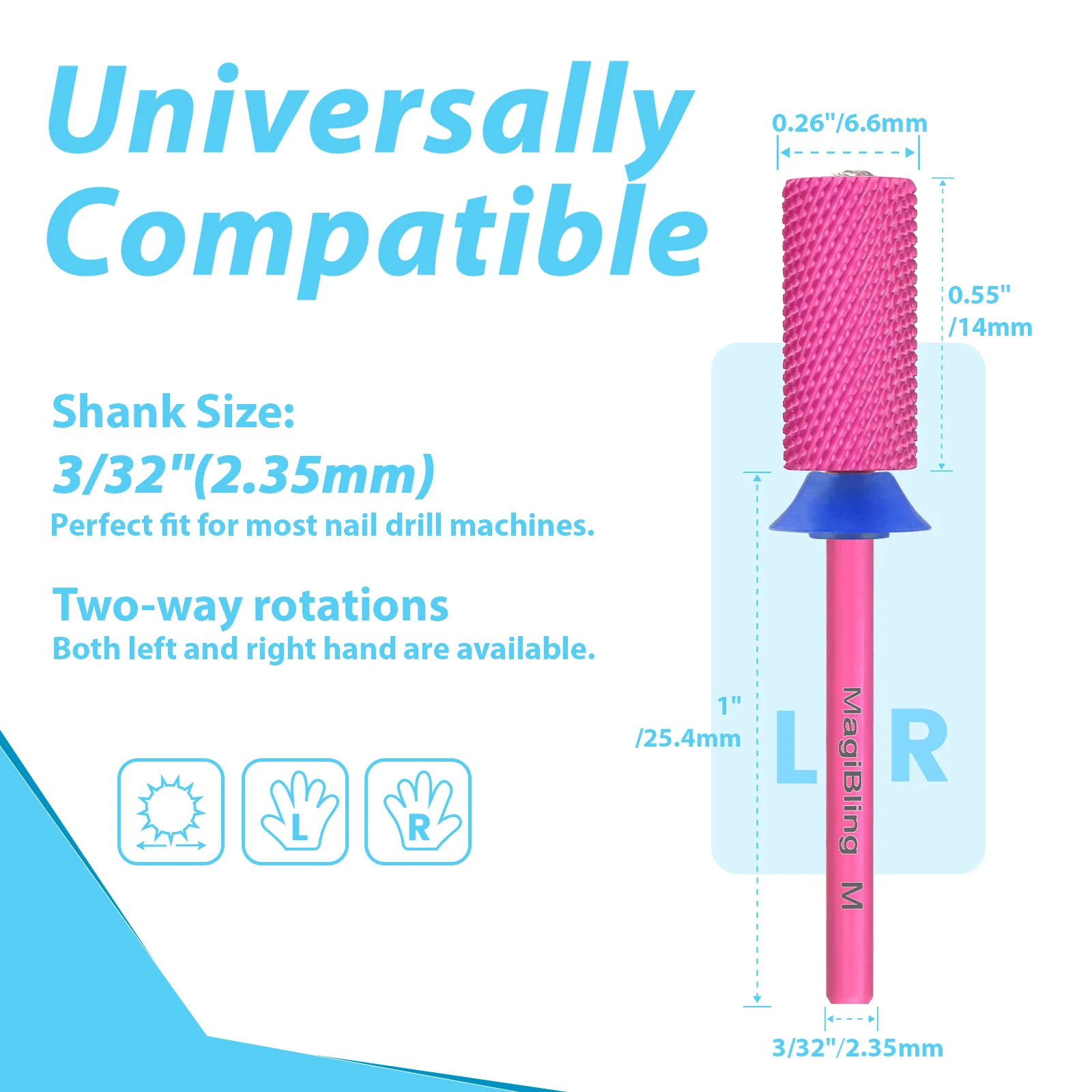 MagiBling รูปหัวใจคริสตัลเจาะเล็บ Bits คาร์ไบด์เครื่องตัดบาร์เรลขนาดใหญ่ซ้ายขวามือใช้หัวเจียร Remover สําหรับเล็บเจล