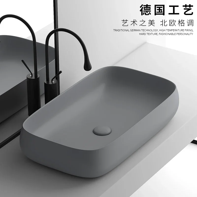 Advanced gray tabletop basin, industrial style ceramic washbasin, oval balcony