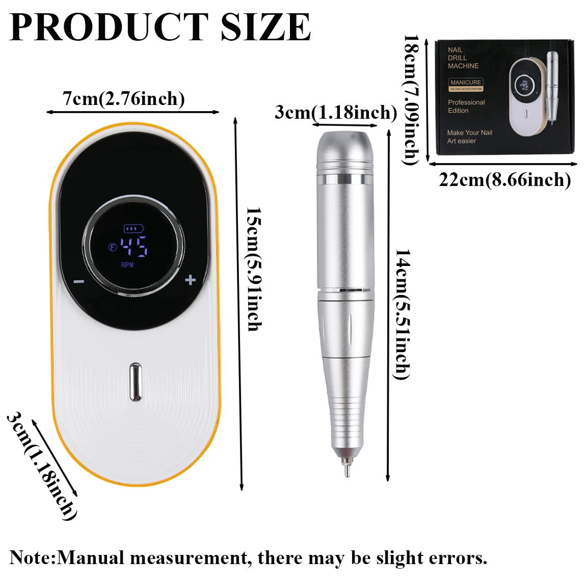 Profesjonalna elektryczna frezarka do paznokci 45000 obr./min, akumulatorowa, przenośna, cicha pilarka do paznokci do salonu manicure.