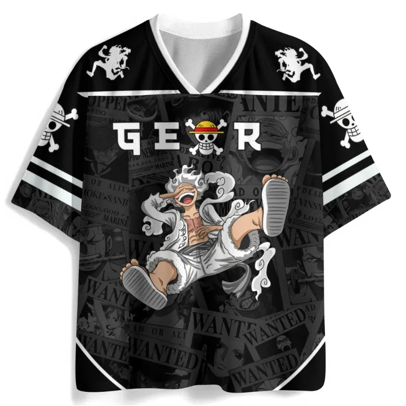 2026 _ Nuevo Estilo _ Moda _ Camisetas Divertidas de Anime de One Piece _ Luffy _ Camisetas de Manga Corta Estilo Universitario _ Tejido de Malla Estilo Deportivo