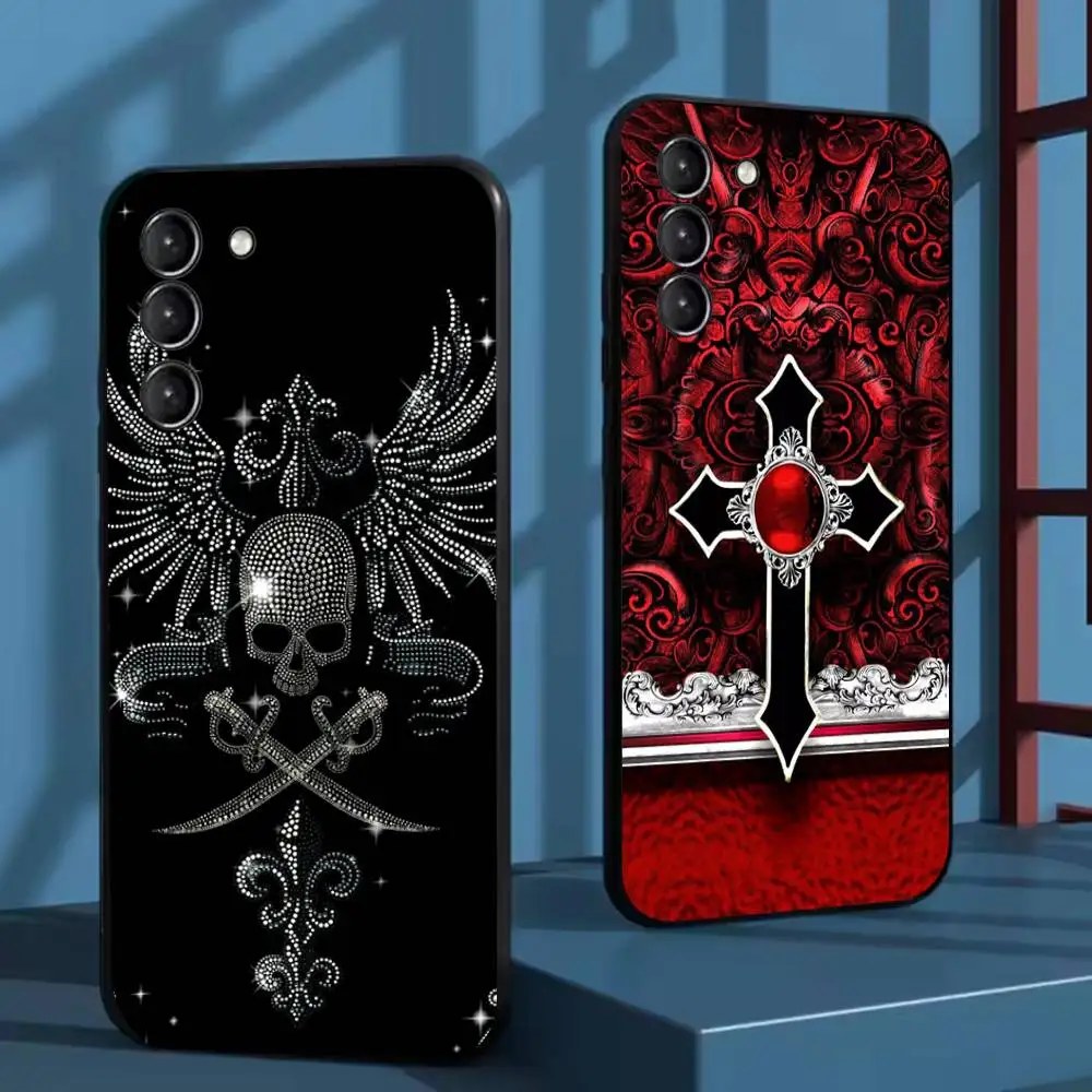 

Gothic Cross Skull Y2K Phone Case For Samsung Galaxy A73,72,51,53,52,71,22,5G,Note,J7,8,9 Soft Black Cover
