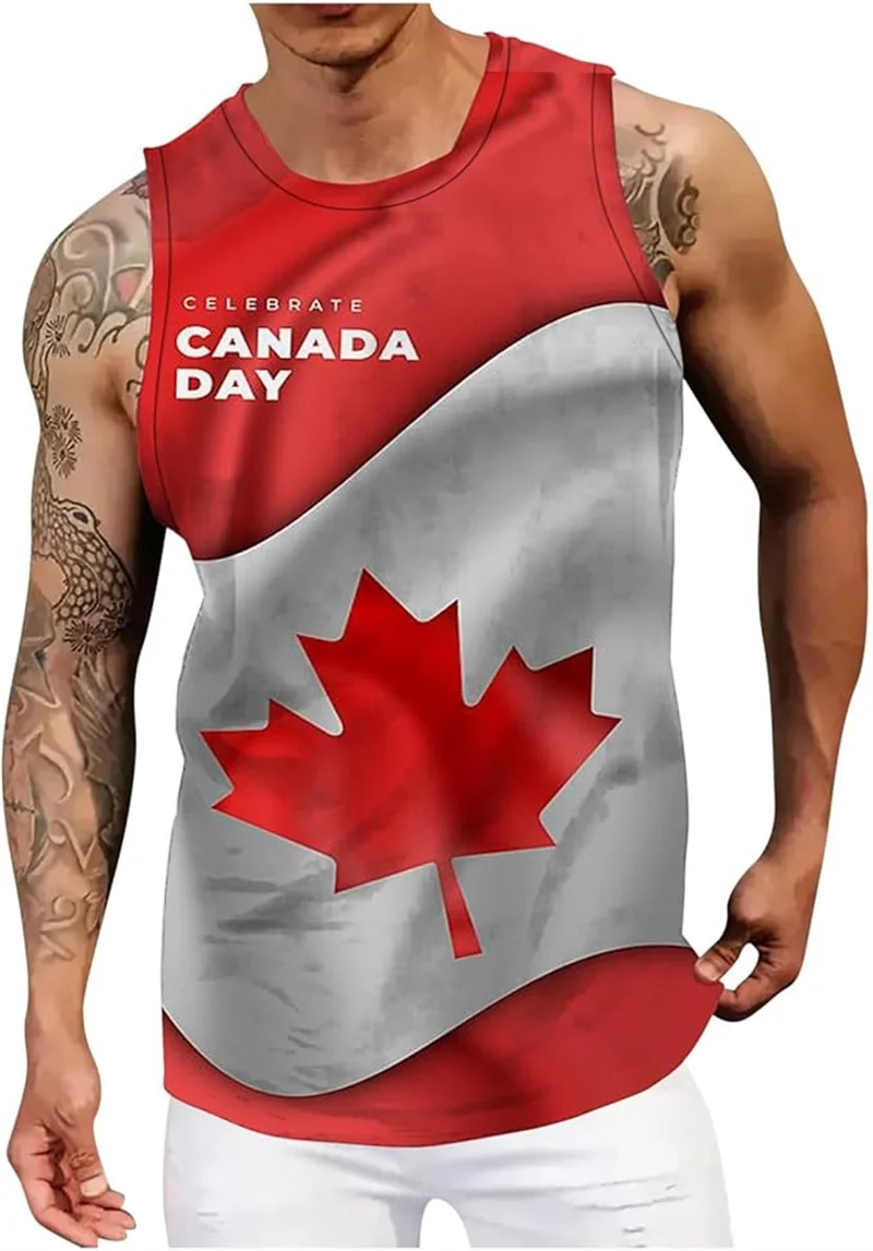 New CANADA DAY Flag Printed Tank Top Men Clothing Vintage Fashion Streetwear Basketball Tank Tops Oversized Sleeveless Vest