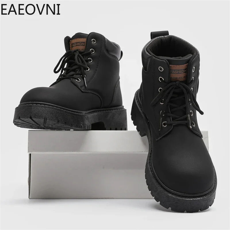 Platform Boots Snow Boot Trendy All-match Wear-resistant Height-increasing Booties for Men Personality British Style New Style