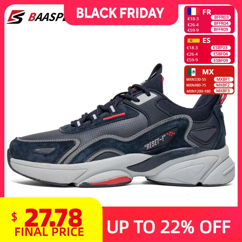 

Baasploa Lightweight Running Shoes For Men's Designer Leather Casual Sneakers Lace Up Male Outdoor Sports Shoes Tennis