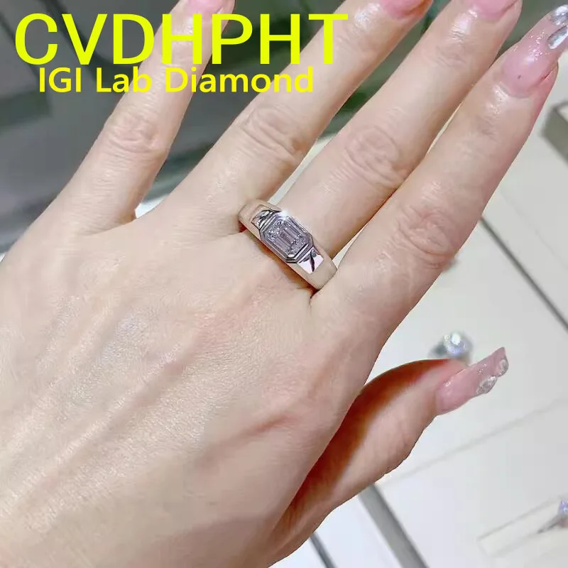 

1 2 3 карата Твердое 14-каратное белое золото Мужское кольцо IGI Lab Growing Diamond Ring Изумрудное D VS1 Обручальное кольцо с бриллиантом Обручальное кольцо ﻿