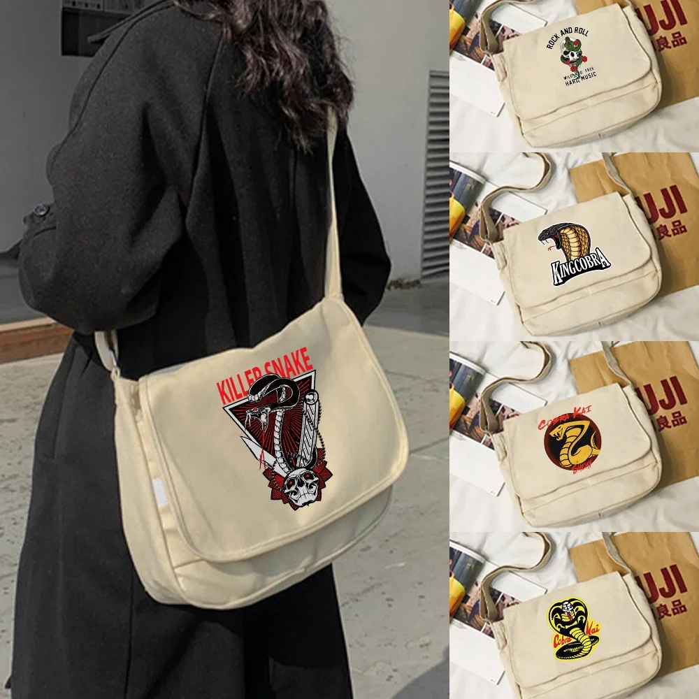 Women Leisure Cobra Messenger Bag Canvas Shoulder Bag Female Multi-purpose Crossbody Bag Student Bag Sac Courses Reutilisable