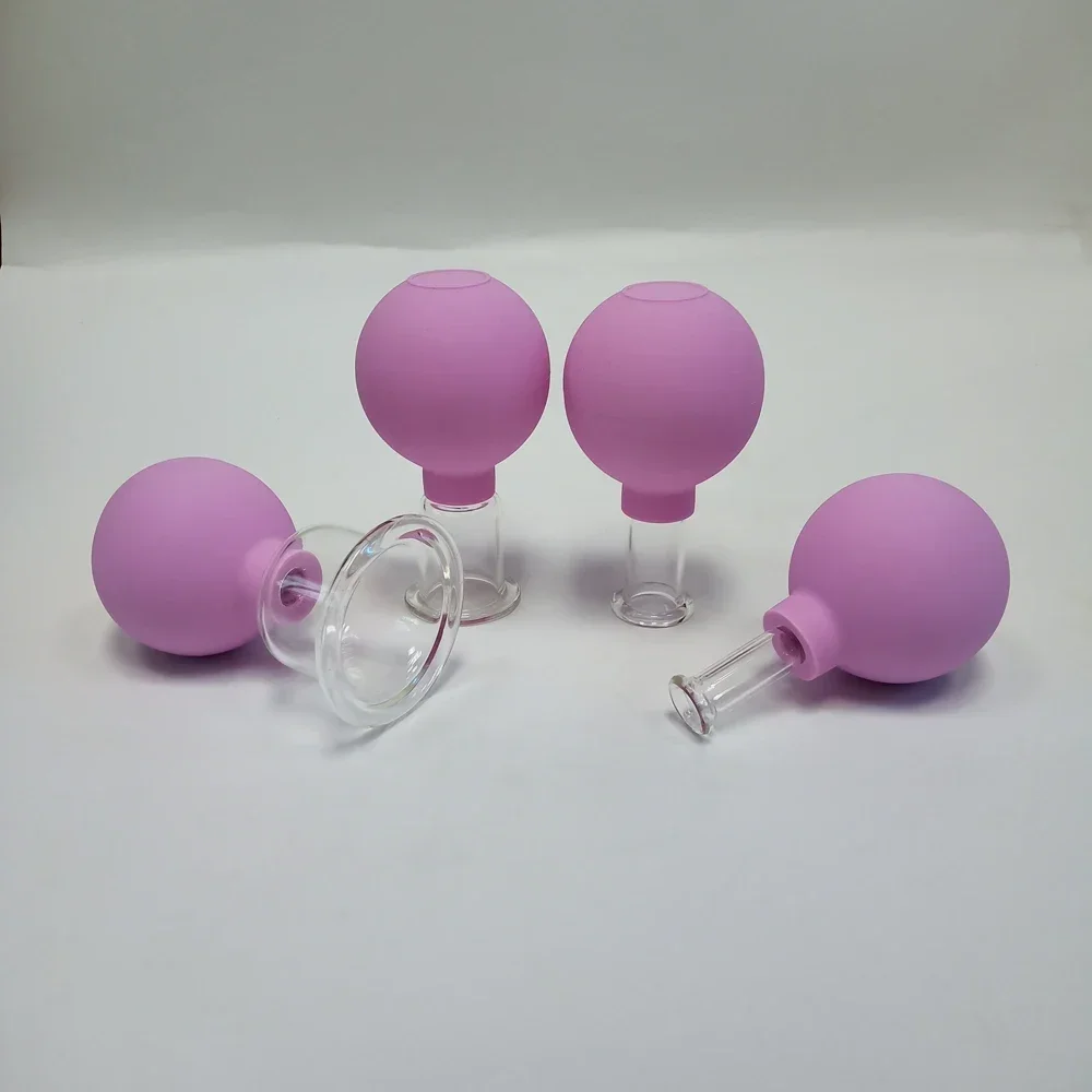 4PCS Rubber Head Glass Vacuum Cupping Massager Chinese Therapy Cupping Cups Set for Face Massage Body Cups Facial Beauty Health