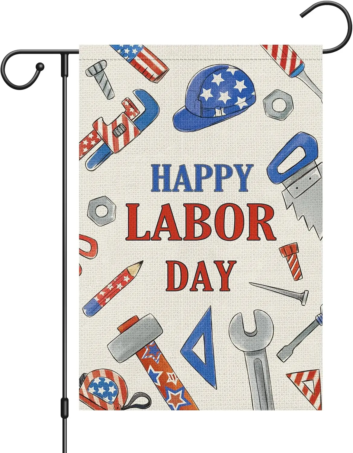 Happy Labor Day Garden Flag 12x18 Inch Double Sided for Outside, Small Burlap Tools Labor Day Flag USA Labor Day Yard Outdoor De