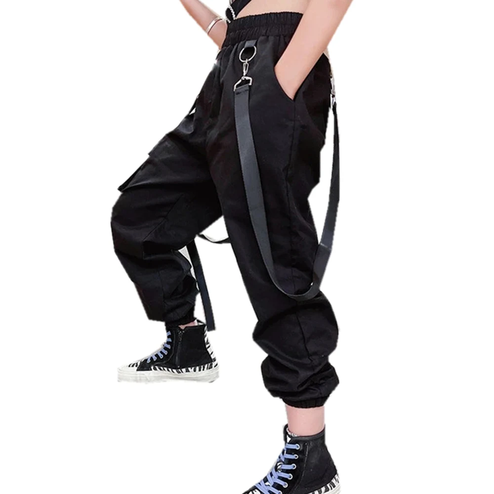 

Kids Cool Black Hip Hop Cargo Pants for Girls Boys Dance Costume Clothes Teens Girl Fancy Spring Summer Trousers Streetwear 5-14