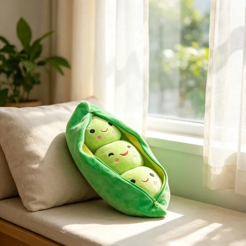 Cojín de felpa con diseño de vaina de guisante de 40-50cm, diseño desmontable, almohada de sofá de dos colores, decoración para dormitorio, juguete cómodo para dormir, regalo para niñas y niños
