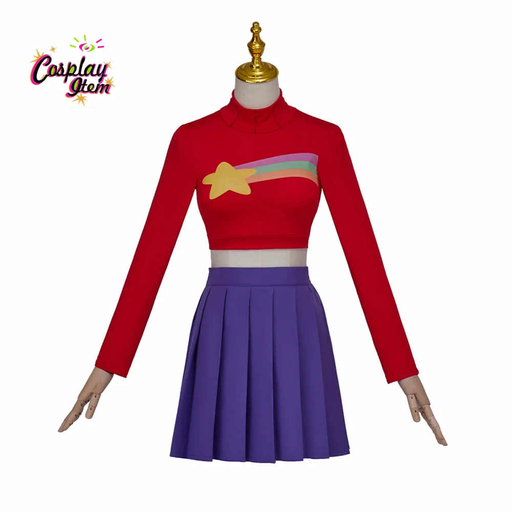 Mabel Pines Cosplay Costume Mabel Pines Red Rainbow Star Crop Top and Skirt Set Halloween Costume For Women Girls