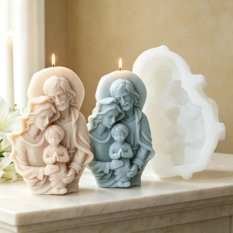 3D Heilige Familie Silikon-Kerzenform, betende Jesus-Maria-Josef-Form für DIY-Seife, Harz, Gips, Heimdekoration, katholische Geschenke