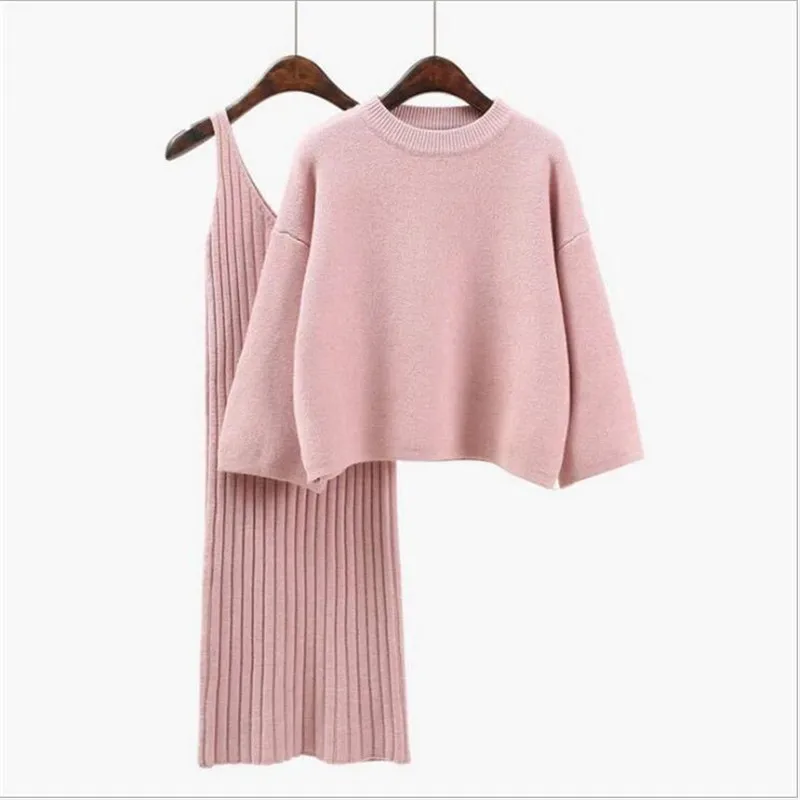 Loose Sweater Set Women\'s Fashion Two-piece Skirt 2023 Spring And Autumn Solid Color Student Pullover