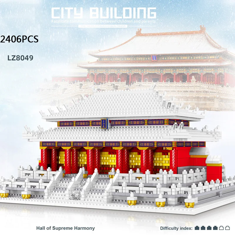 World Famous Historical Architecture Hall Of Supremes Harmony Micro Diamond Block China Imperial Palace Bricks Nanobricks Toys