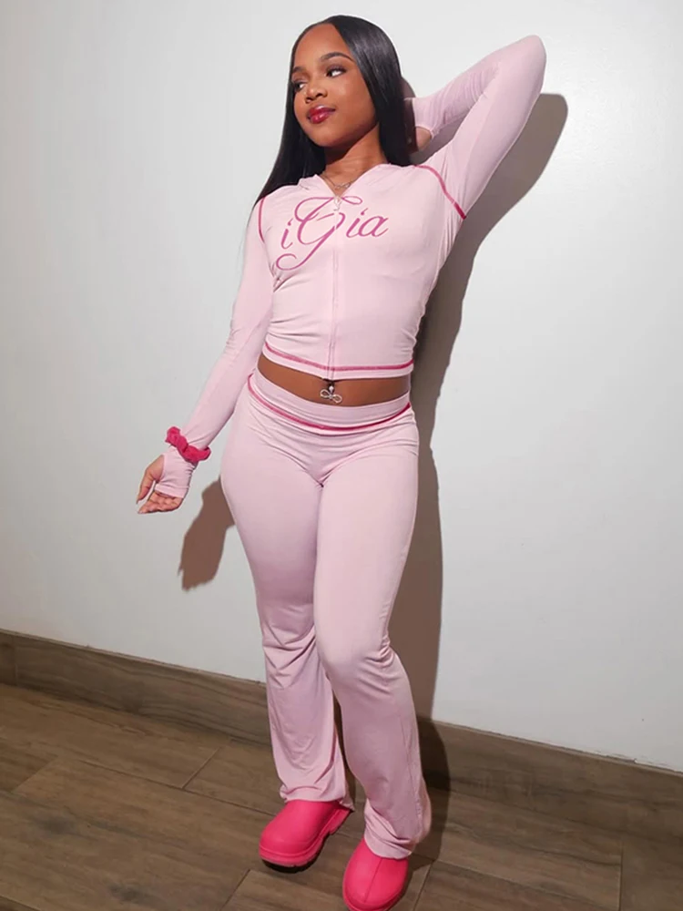 

Whatiwear, повседневный спортивный комплект из 2 предметов, женский осенний тренд, топы с капюшоном и длинными рукавами с буквенным принтом + прямые брюки, модные спортивные костюмы