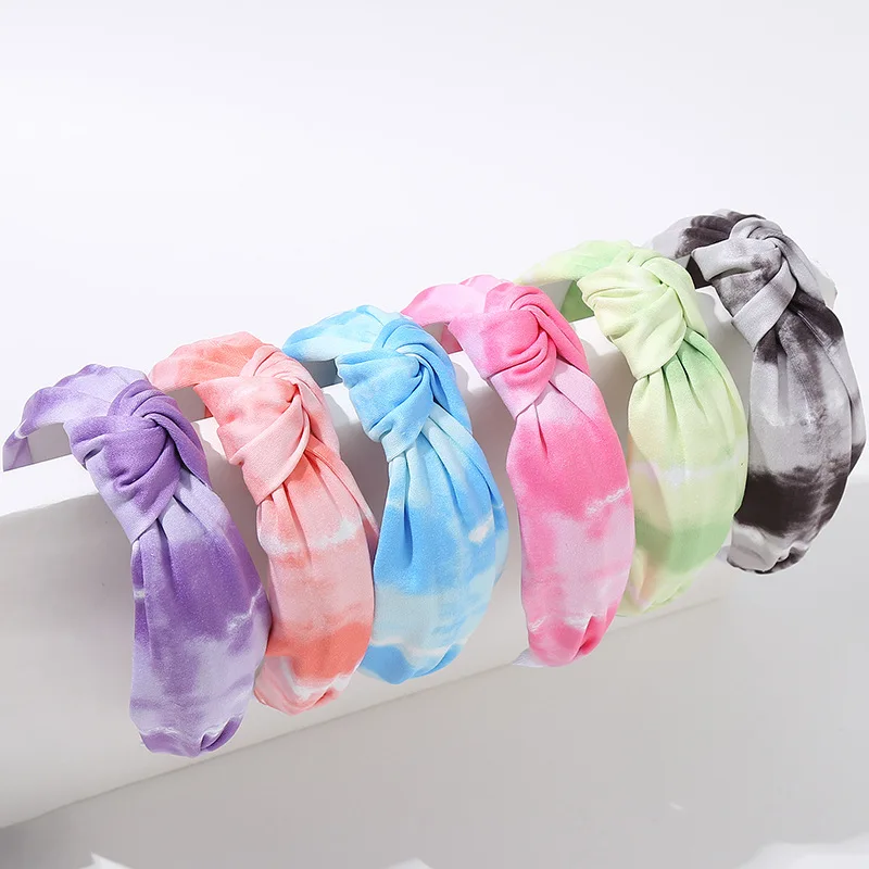 Wide Knot Tie Dyed Hairband Bohemian Fabric Headband for Women Girls Hair Hoop Wash Face Make Up Headwear Hair Accessories