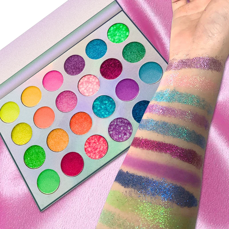 24 Colorful Eyeshadow Palette Neon Glow in Bright Makeup 24 Color Pigmented Eye Shadow Pallet Matte Shimmer Glitter Eye Cosmetic