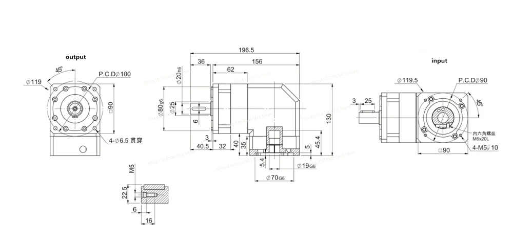 PVF090 الزاوية اليمنى 90 درجة نسبة مخفض علبة التروس الكوكبية 5:1 10:1 100:1 ل 80 إطار 750 واط محرك سيرفو يعمل بالتيار المتردد عمود الإدخال 19 مللي متر #5