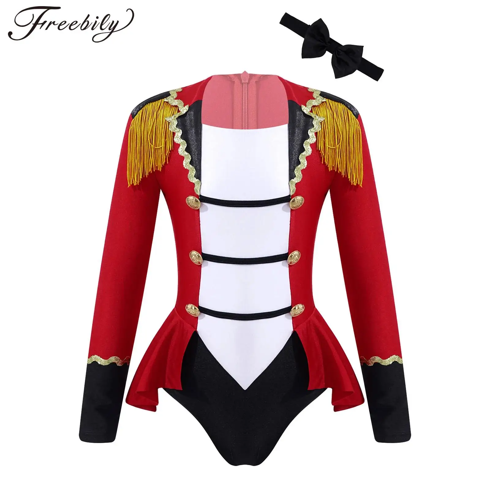 

Kids Girls Halloween Circus Ringmaster Costume Magician Tassel Jacket Leotard Bodysuit Showman Roleplay Cosplay Fancy Dress Up