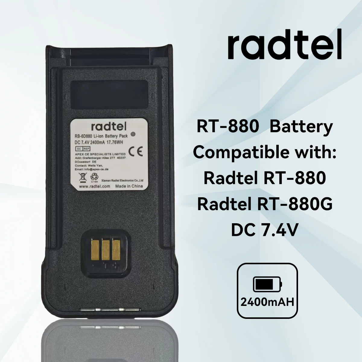 

Литий-ионный аккумулятор емкостью 2400 мАч для Radtel RT-880 RT-880G IRadio UV-98 plus, двухсторонний любительский радиоприемник, совместимый аксессуар для рации