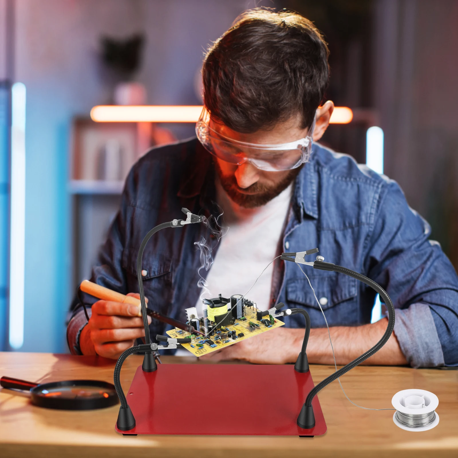 NEWACALOX Welding Workshop Station Soldering Helping Hand with Magnetic Flexible Arm Spring PCB Clips for Electronic Repair