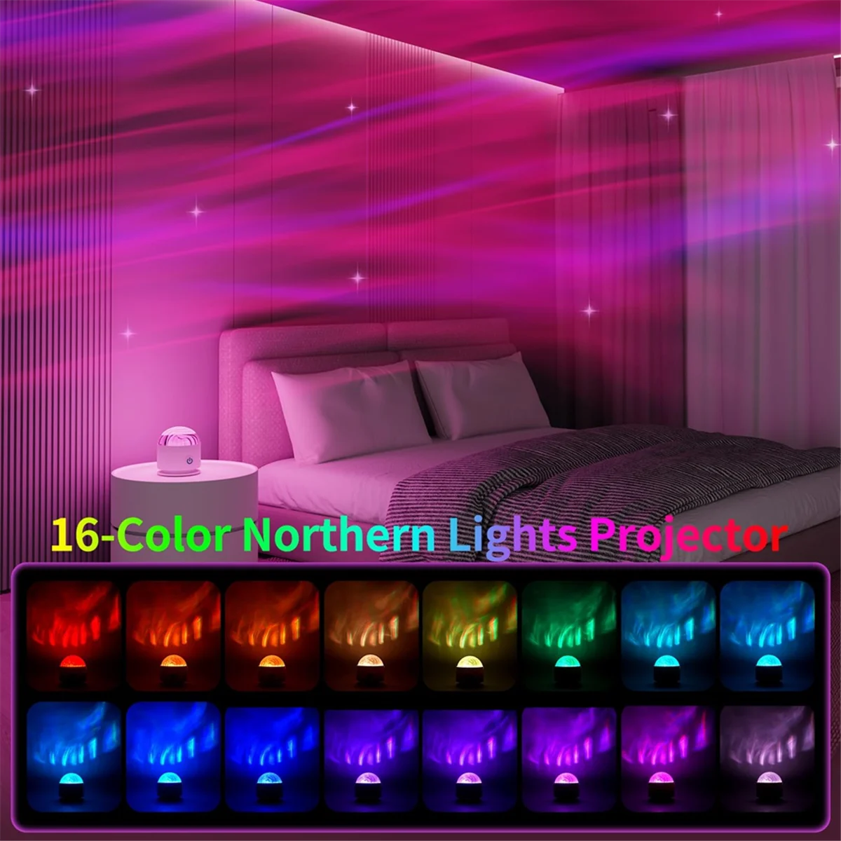 A95G LED Starry Projector Children,Rechargeable Light Lamp Northern Light Projector with 16 Lighting Effects & Remote Control